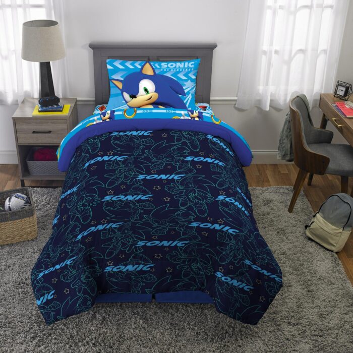 Sonic the Hedgehog Kids Twin/Full Comforter and Sham 2-Piece Set Reversible - Blue - beddingbag.com