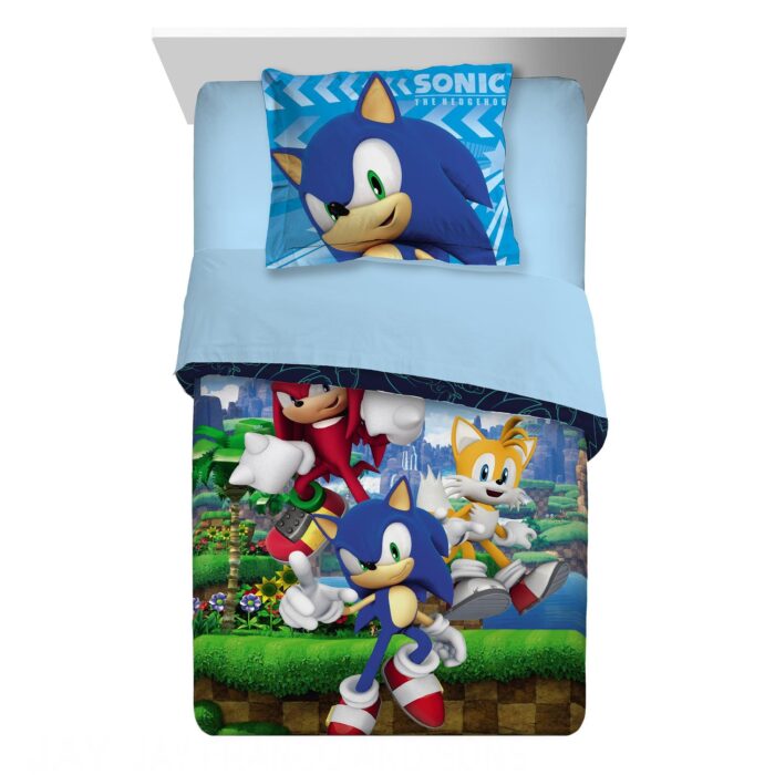 Sonic the Hedgehog Kids Twin/Full Comforter and Sham 2-Piece Set Reversible - Blue - beddingbag.com