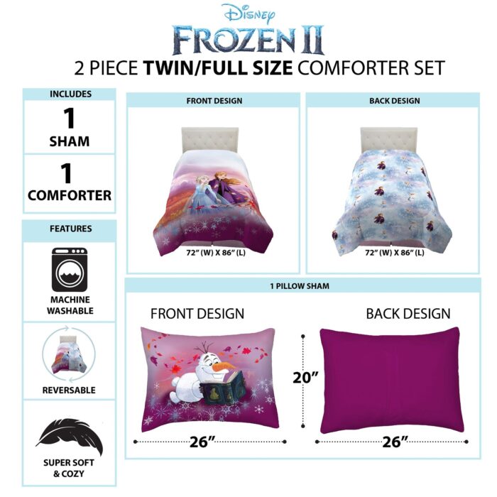 Disney Frozen 2 Kids Comforter and Sham 2-Piece Set Twin/Full Reversible - beddingbag.com