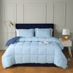 King/Cal King Traditional Microfiber Reversible 3 Piece Comforter Set in Blue/Navy