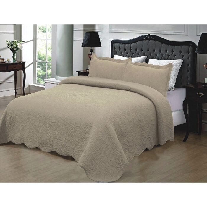 California King 3-Piece Quilted Bedspread 100% Cotton in Taupe