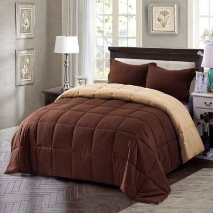 Full/Queen Traditional Microfiber Reversible 3 Piece Comforter Set in Brown