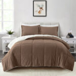 King Plush Microfiber Reversible Comforter Set in Chocolate