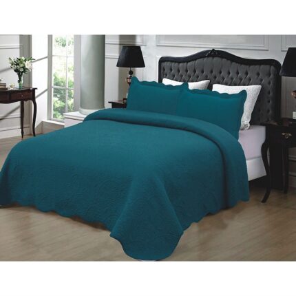 Full / Queen size 100% Cotton Quilted Bedspread in Turquoise