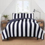 Full/Queen 3 Piece Navy Blue White Stars Stripes 100-Percent Cotton Quilt Set