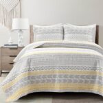 Full/Queen Scandinavian Grey/Yellow Reversible Cotton Quilt Set