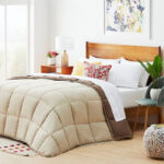 Full All Seasons Beige/Brown Reversible Polyester Down Alternative Comforter