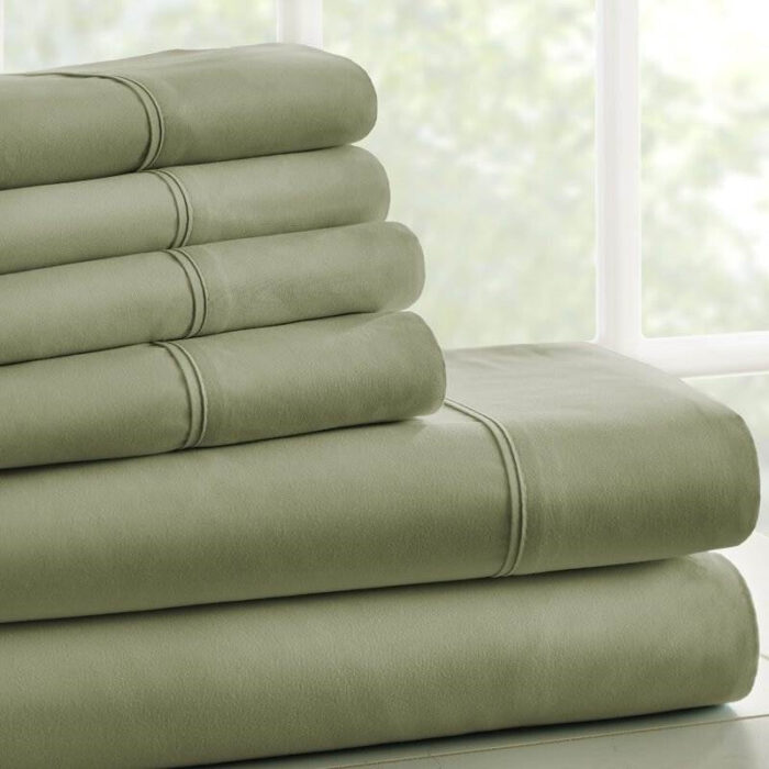 Full Size Sage 6 PCS Soft Wrinkle Resistant Microfiber Polyester Sheet Set