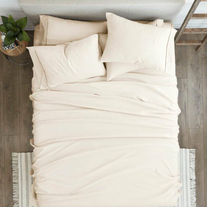 King size Ivory Beige 6-Piece Wrinkle Resistant Microfiber/Polyester Sheet Set