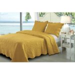 Full / Queen Amber Gold Sea Shells 3 Piece Cotton Quilt Set