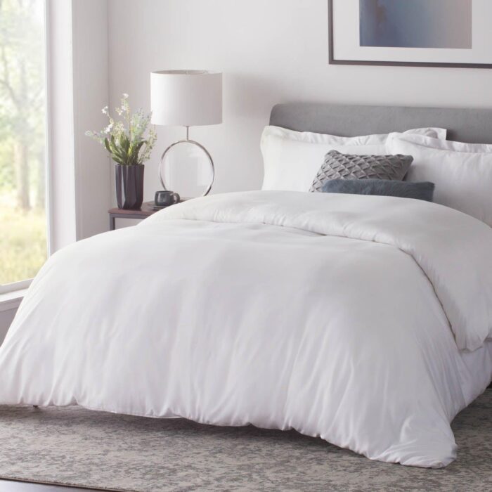 WOVEN RAYON DUVET SET - WHITE - beddingbag.com