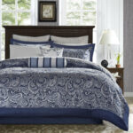 King size 12-piece Reversible Cotton Comforter Set in Navy Blue and White