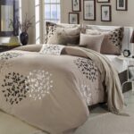 Queen size 8-Piece Comforter Set in Light Brown Black Tan White