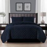 Twin/Twin XL 2-Piece Navy Blue Polyester Microfiber Reversible Diamond Quilt Set